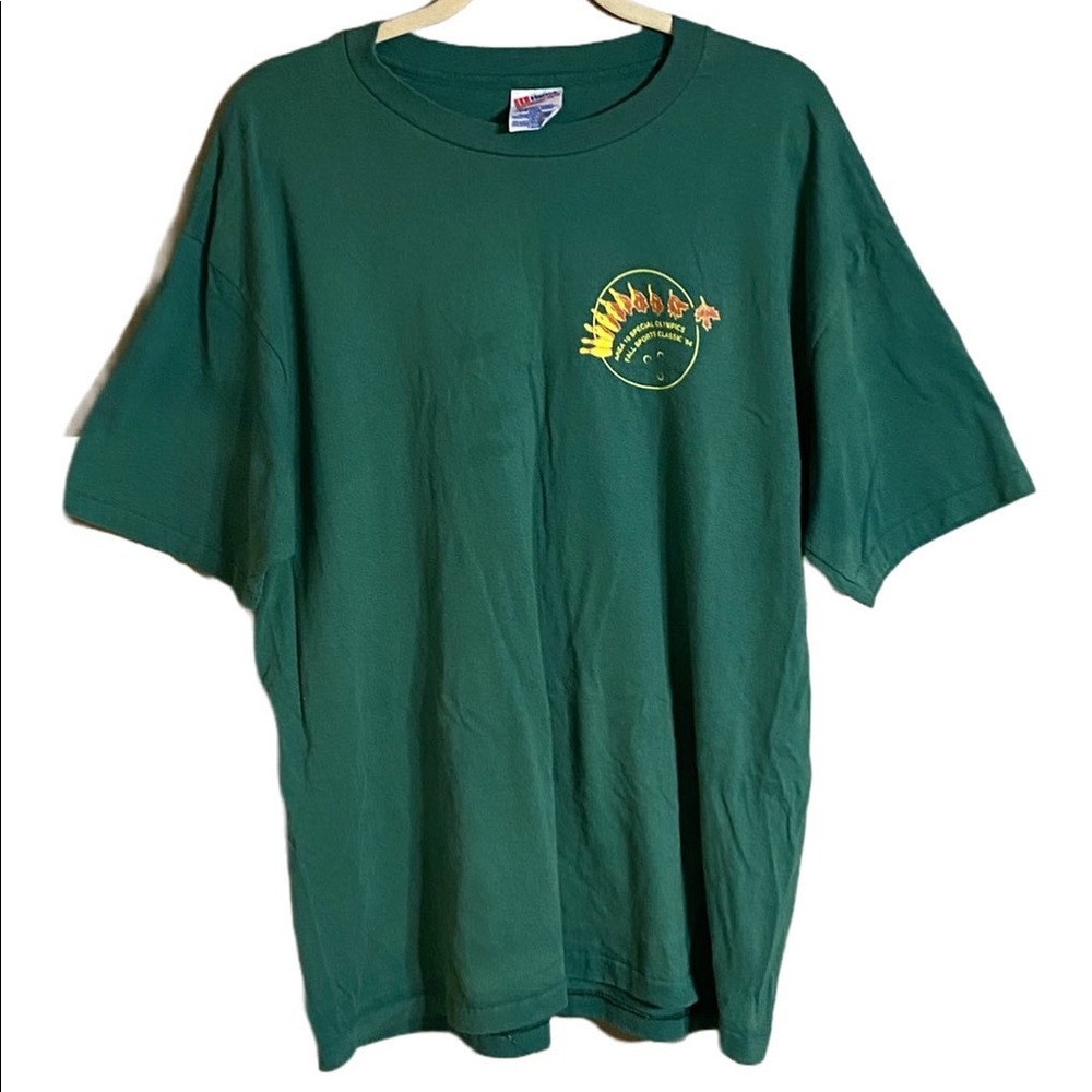 Men’s single stitch t shirt special olympics green t size large